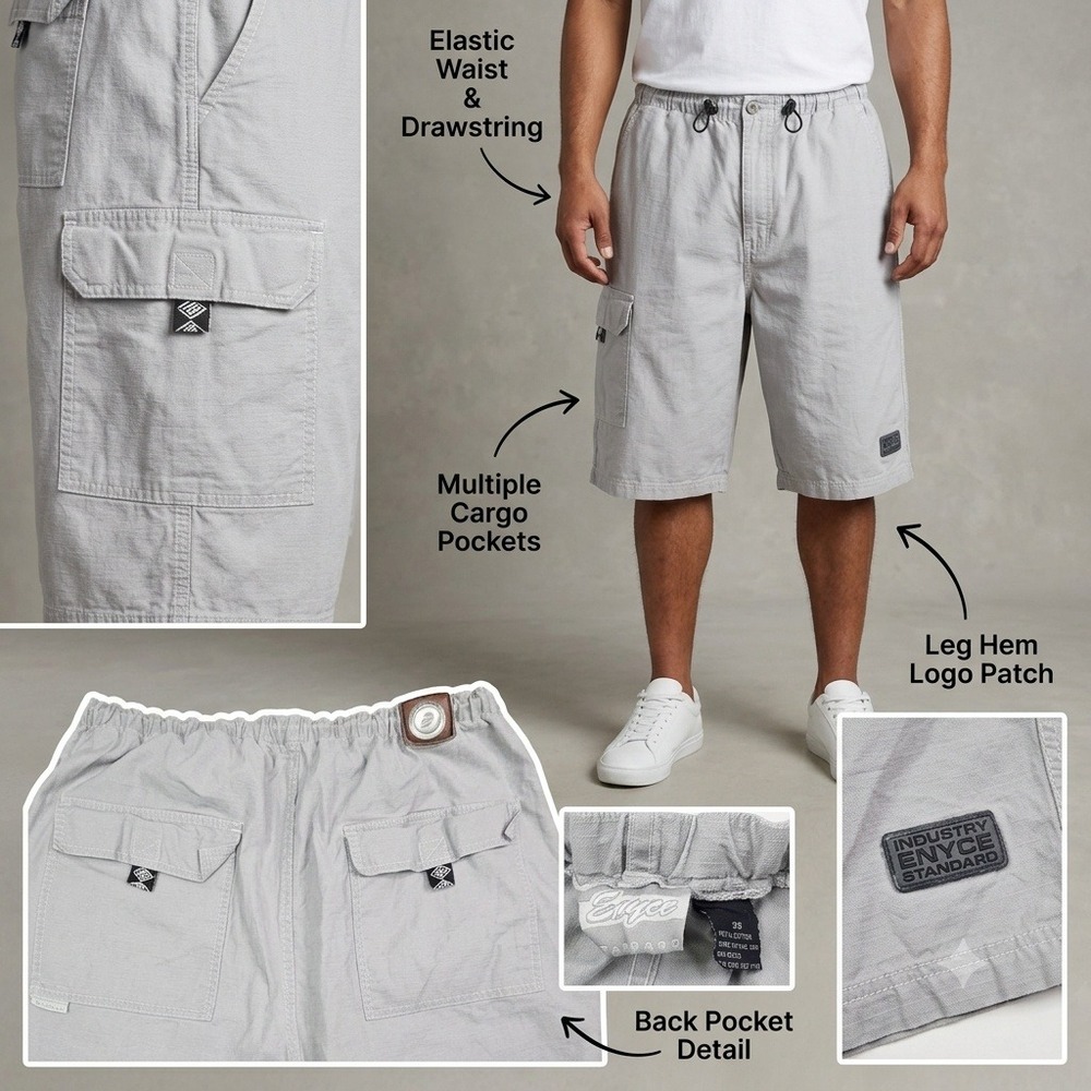 Enyce Cargo Shorts Mens 38 Gray Ripstop Elastic Waist Drawstring Streetwear